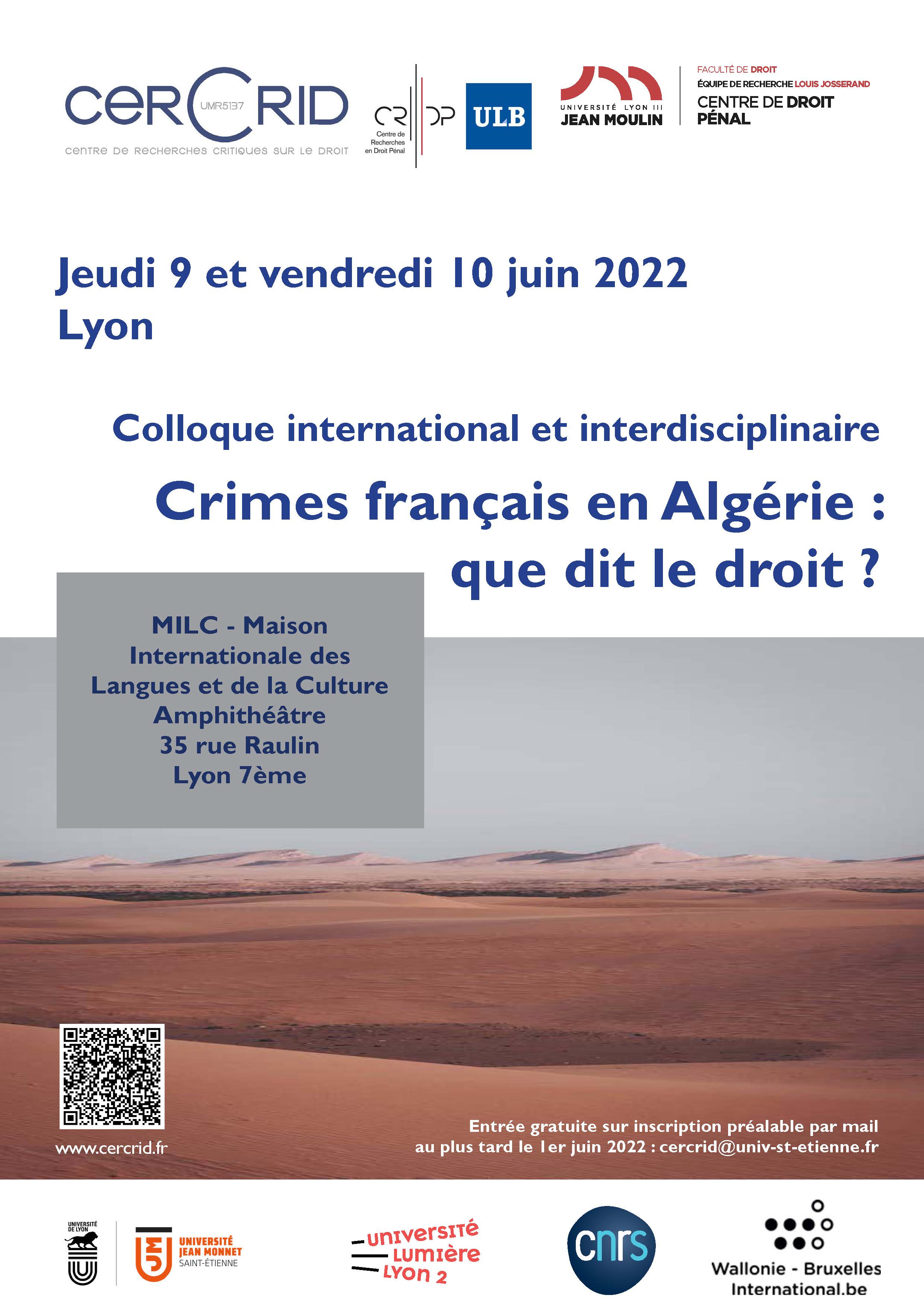 affiche colloque guerre algerie 9-10 juin 2022